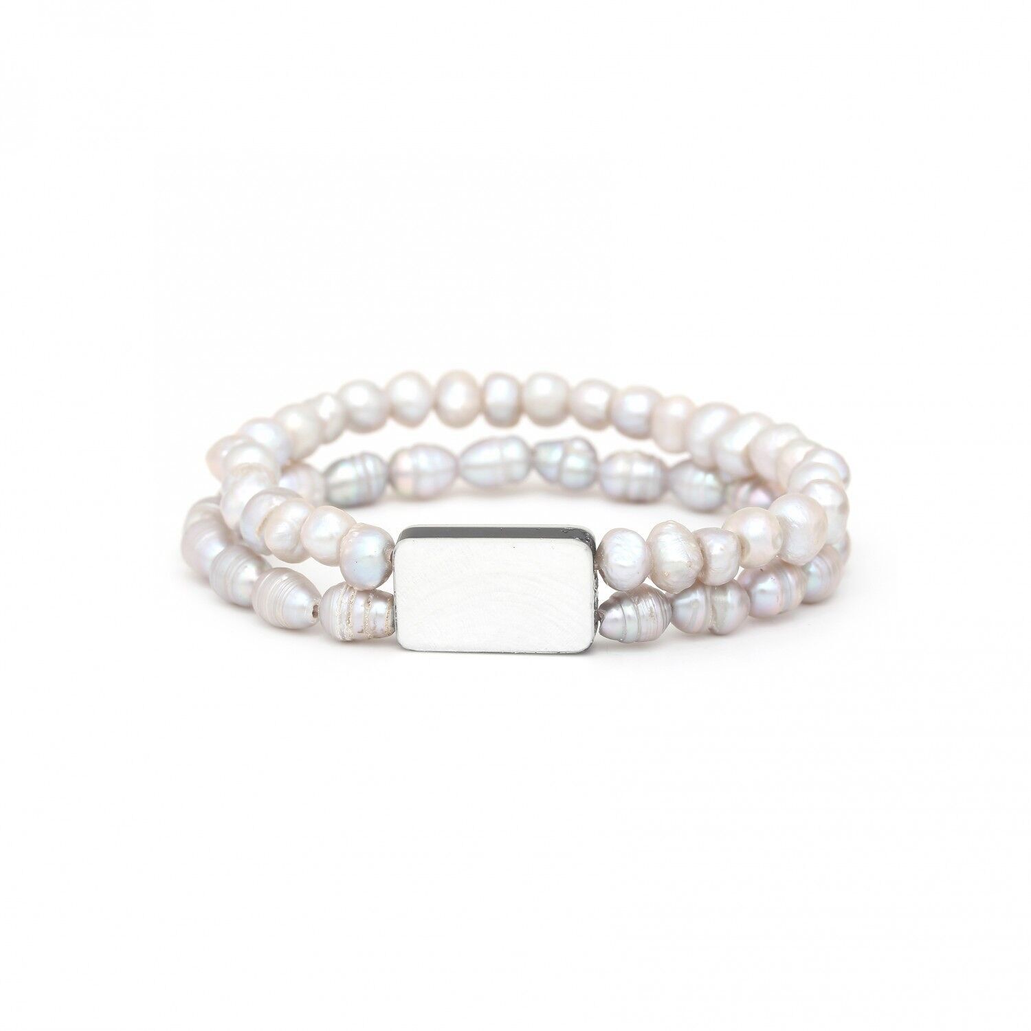 Bracciale elastico RAINBOW a 2 fili con perle bianche