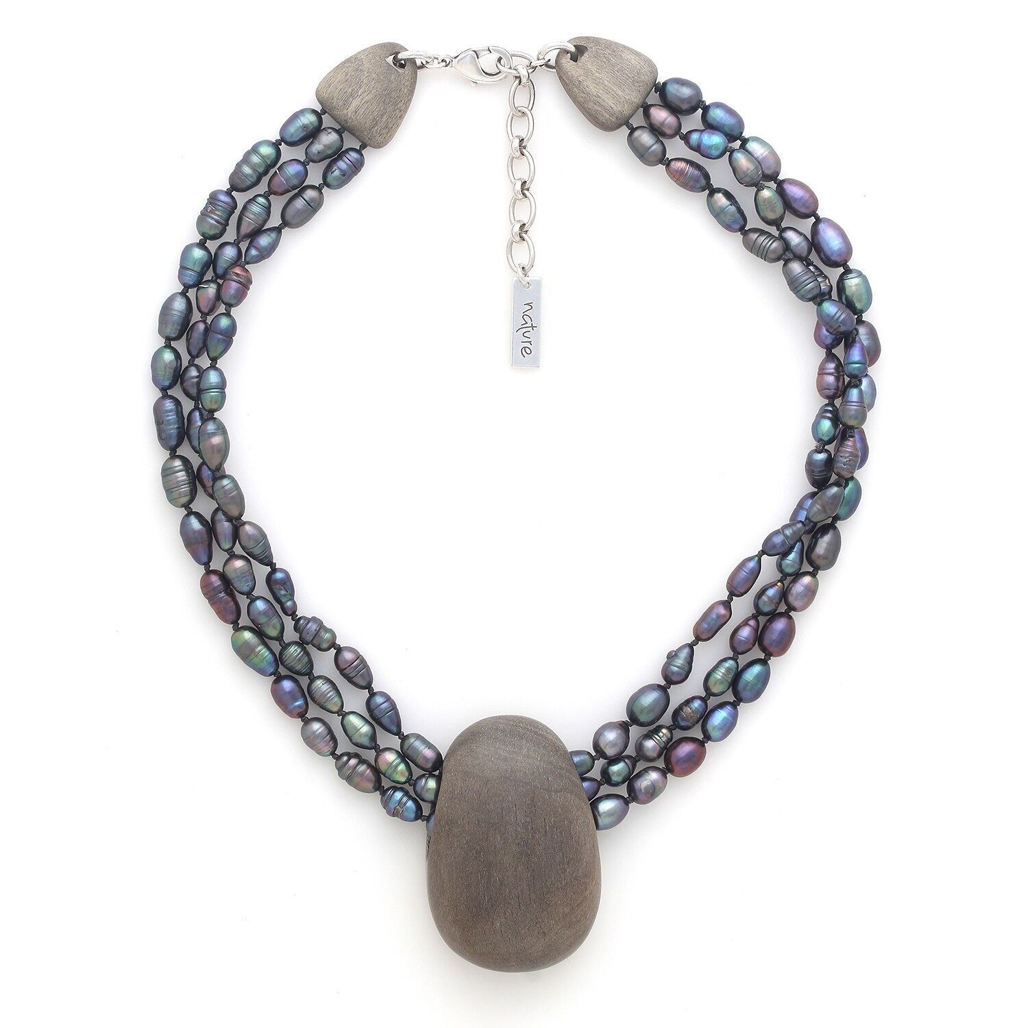 Collana con ciottoli di ebano a 3 fili PEBBLE BEACH