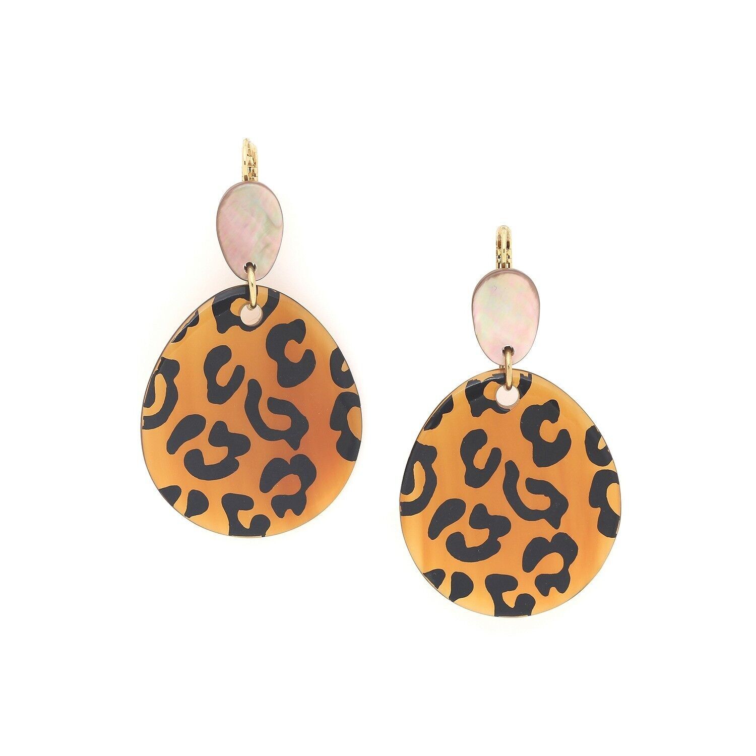 Orecchini pendenti in corno d'oro JAGUAR con parte superiore in madreperla marrone