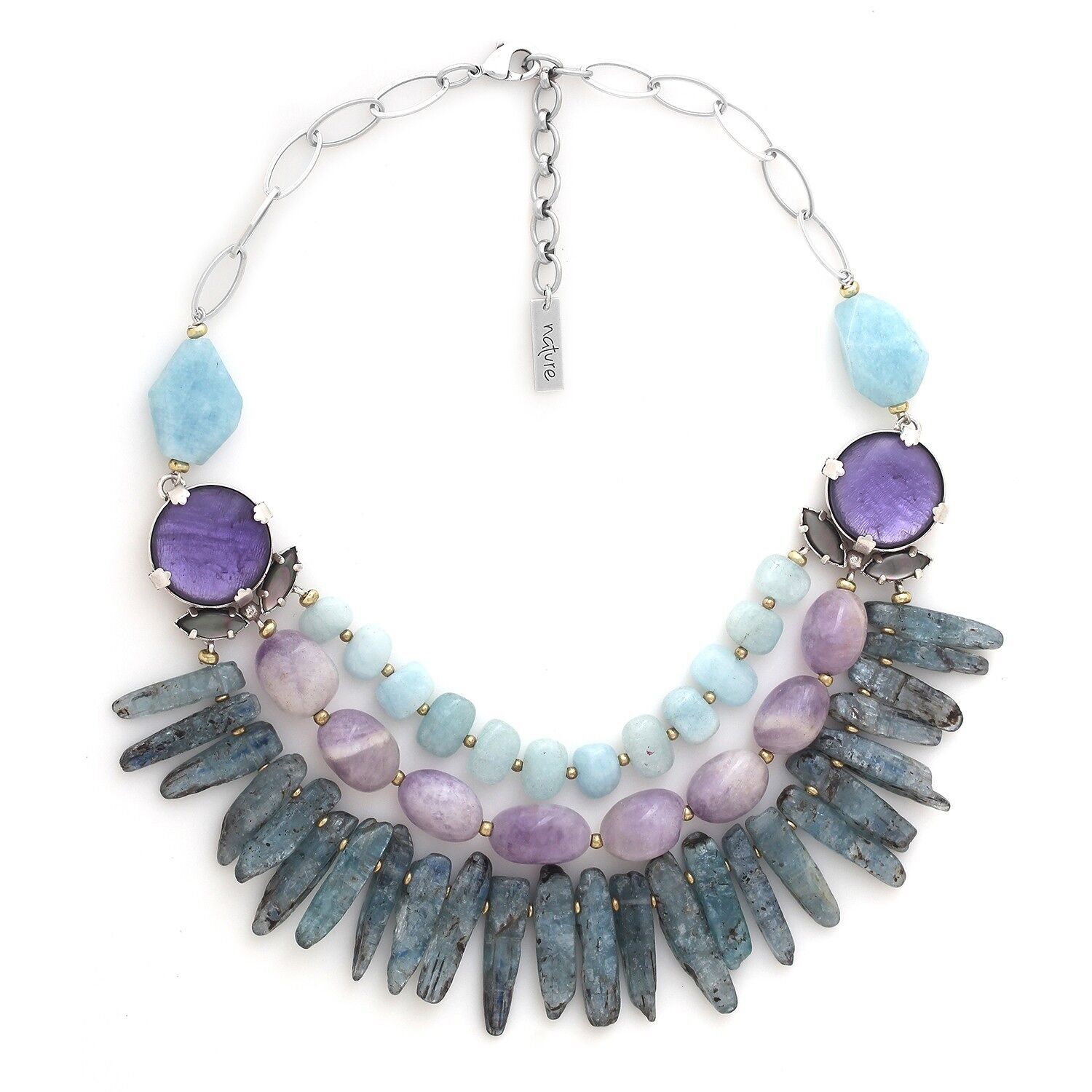 Collana bavaglino GOTBORG in cianite, ametista e acquamarina