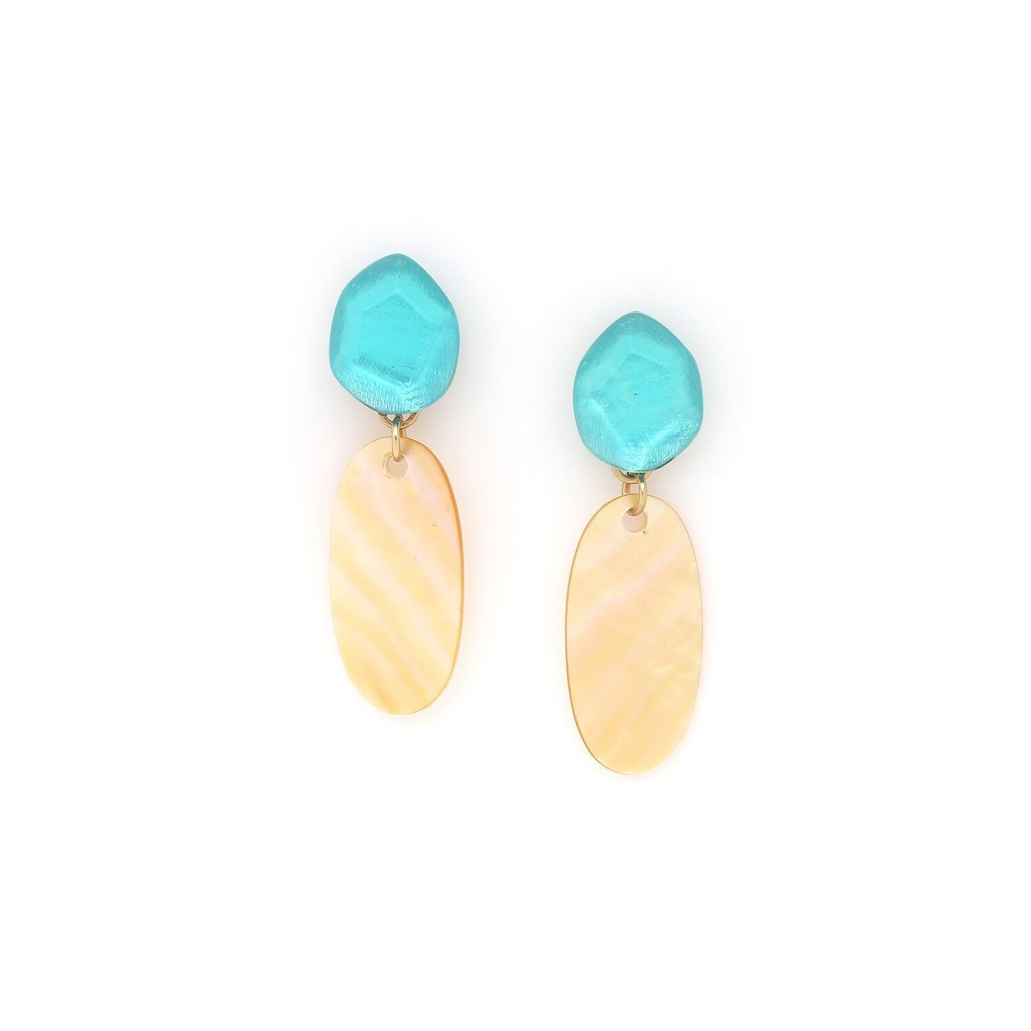 Orecchini a pressione IZMIR grandi in madreperla dorata e laguna