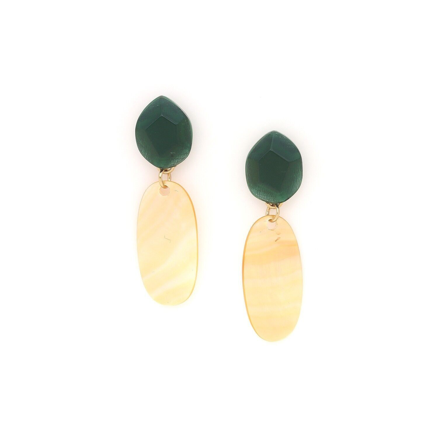 Orecchini a pressione IZMIR grandi con smeraldi e madreperla dorata