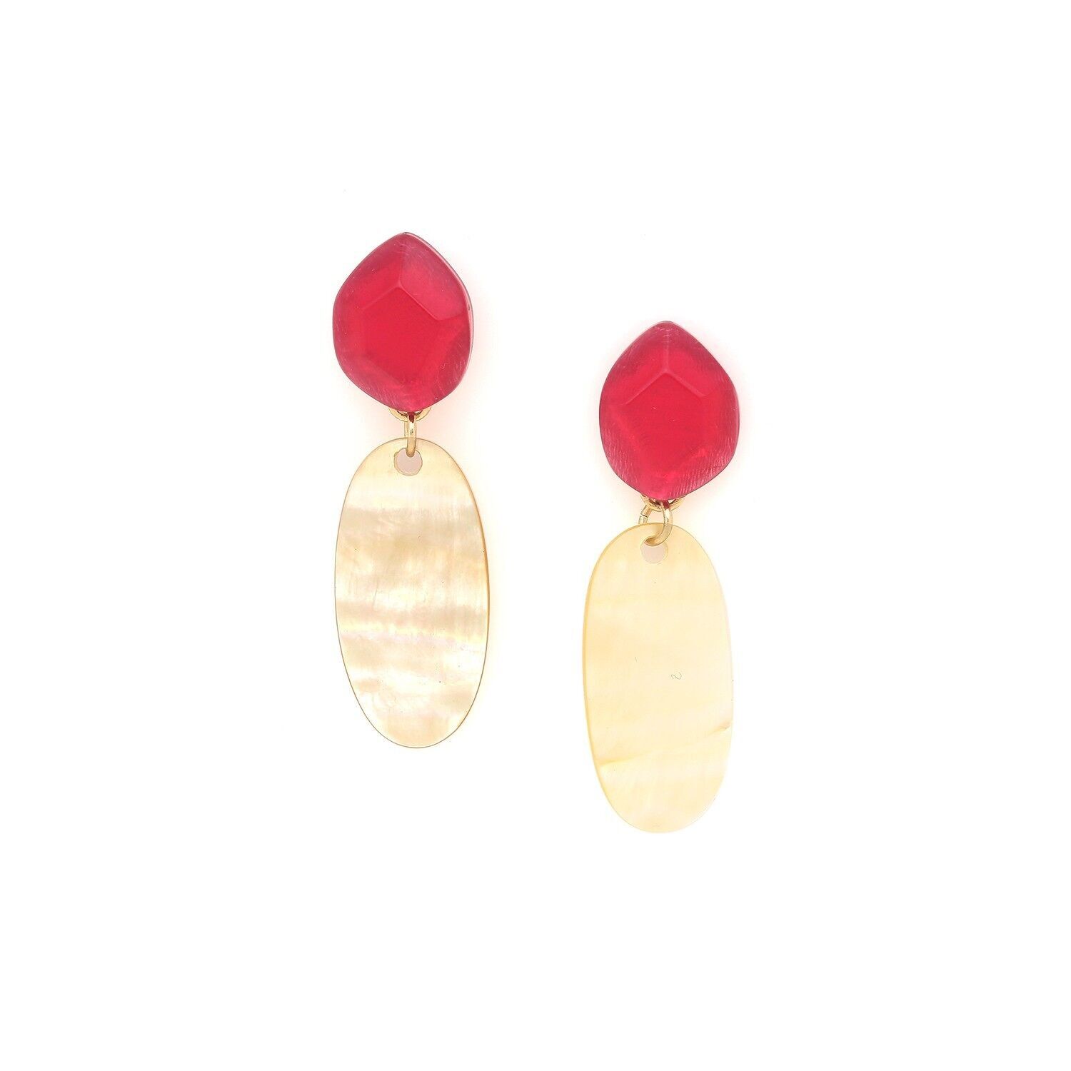 Orecchini a pressione IZMIR grandi in madreperla color rubino e oro