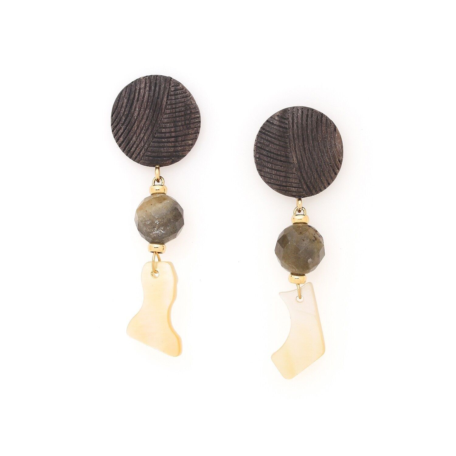 Orecchini a pressione ECLIPSE con nappe in madreperla dorata