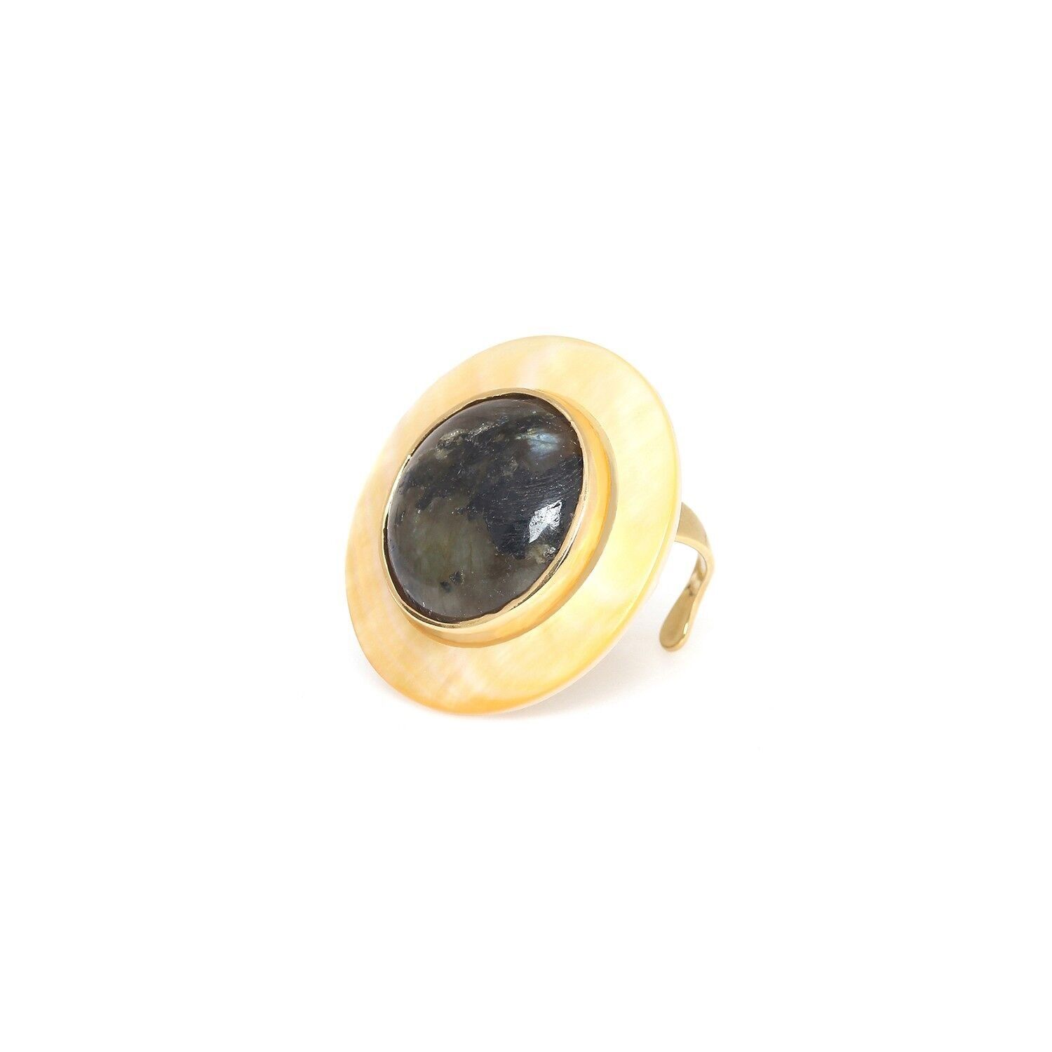 Anello regolabile ECLIPSE in madreperla oro e labradorite