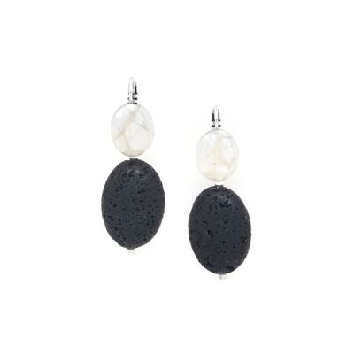 VOLCAN boucles d'oreilles dormeuses pierre de lave ovale top nacre