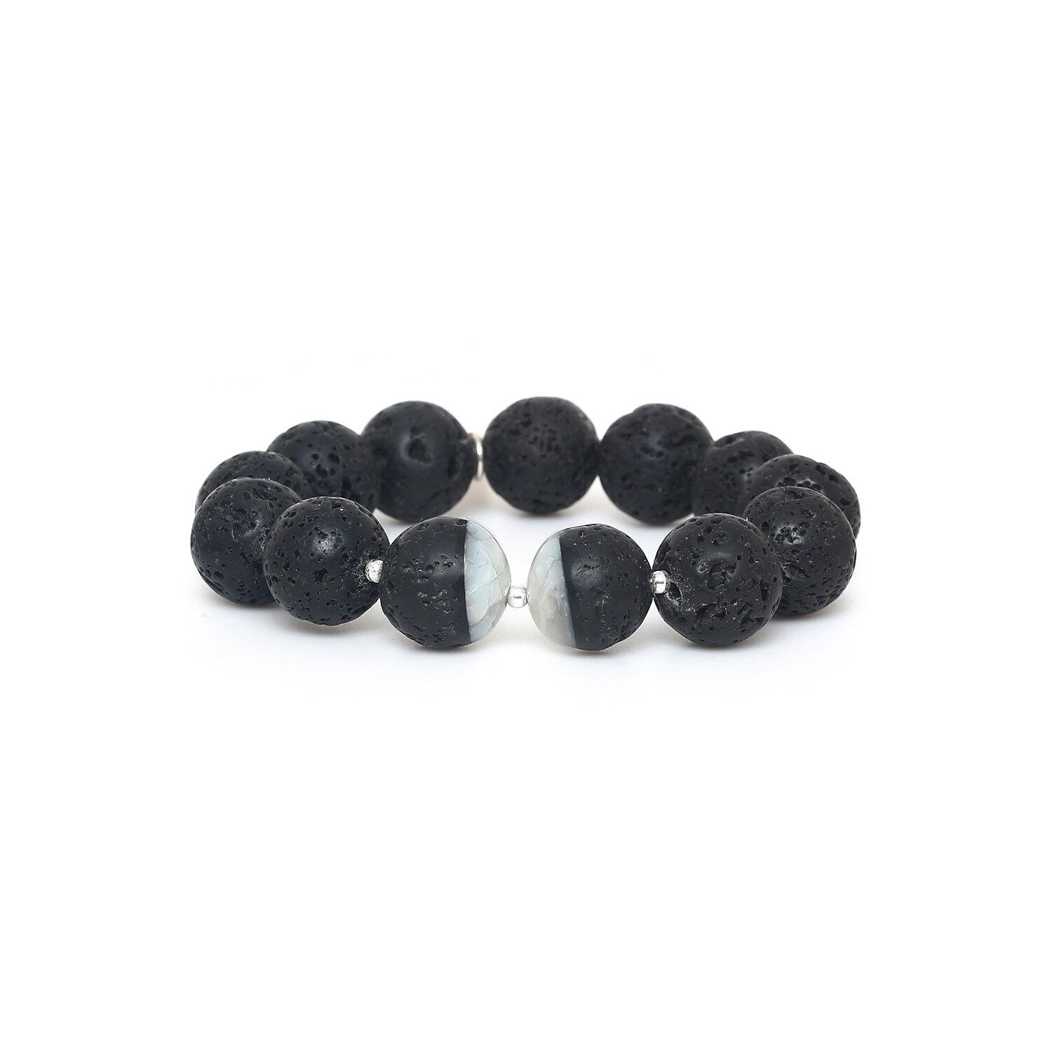 Bracciale elastico VOLCAN con perle rotonde in pietra lavica