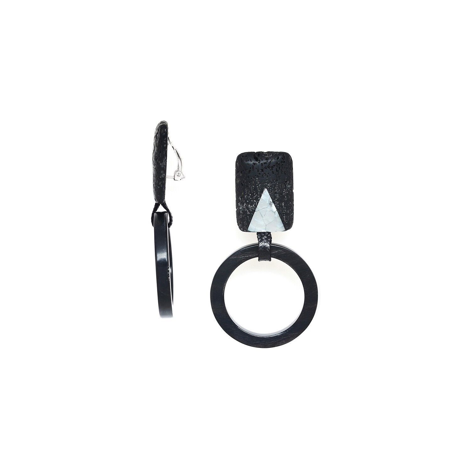 Orecchini a clip con anello in corno nero VOLCAN