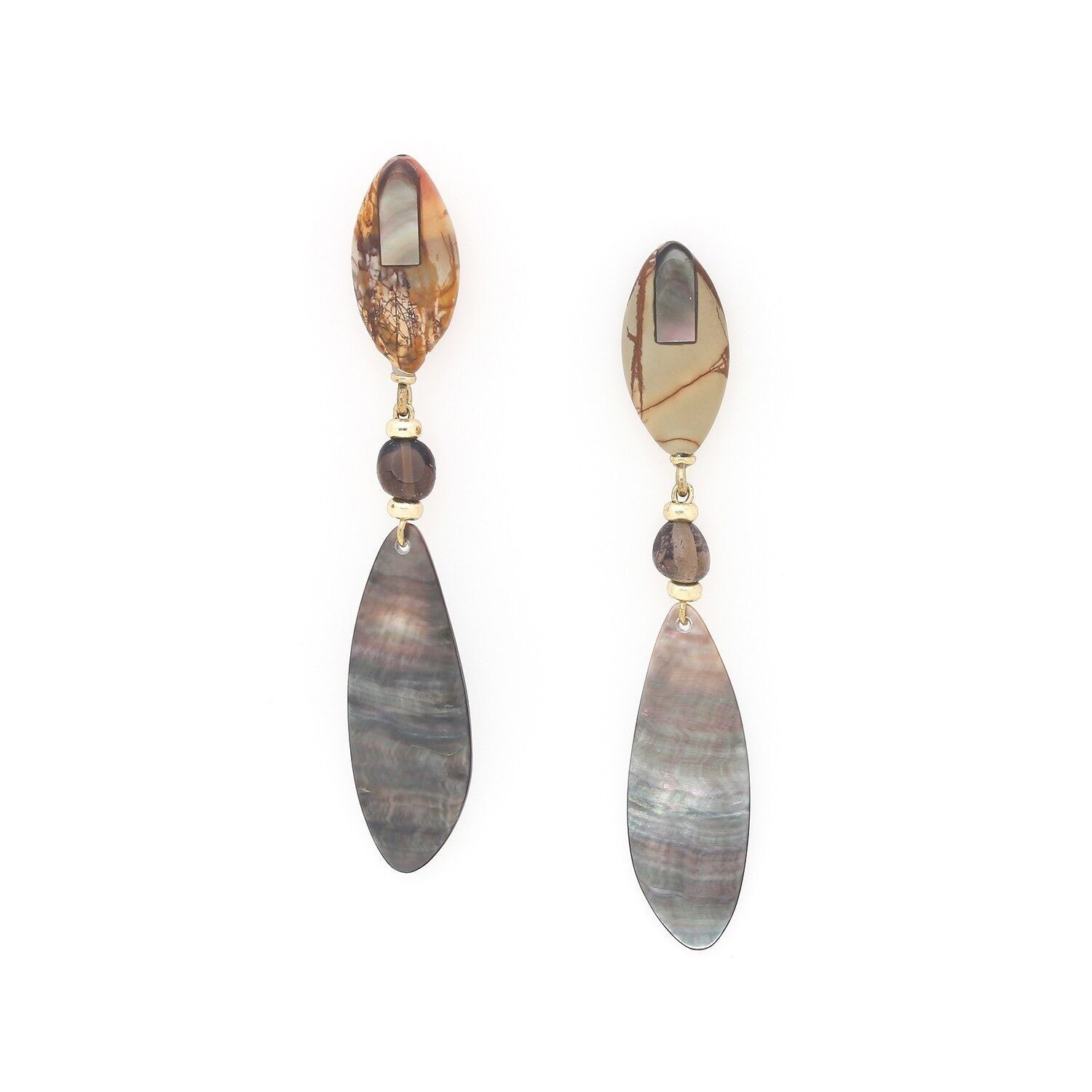 Orecchini a pressione L'ILE ROUSSE in madreperla nera e diaspro