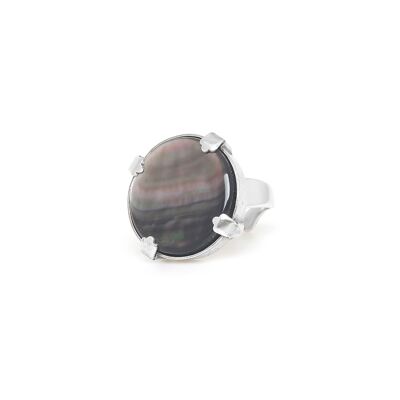 GOTBORG adjustable round black mother-of-pearl ring