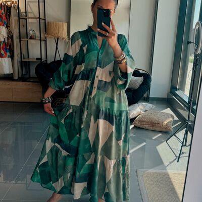 Abito lungo oversize – Stampa grafica verde