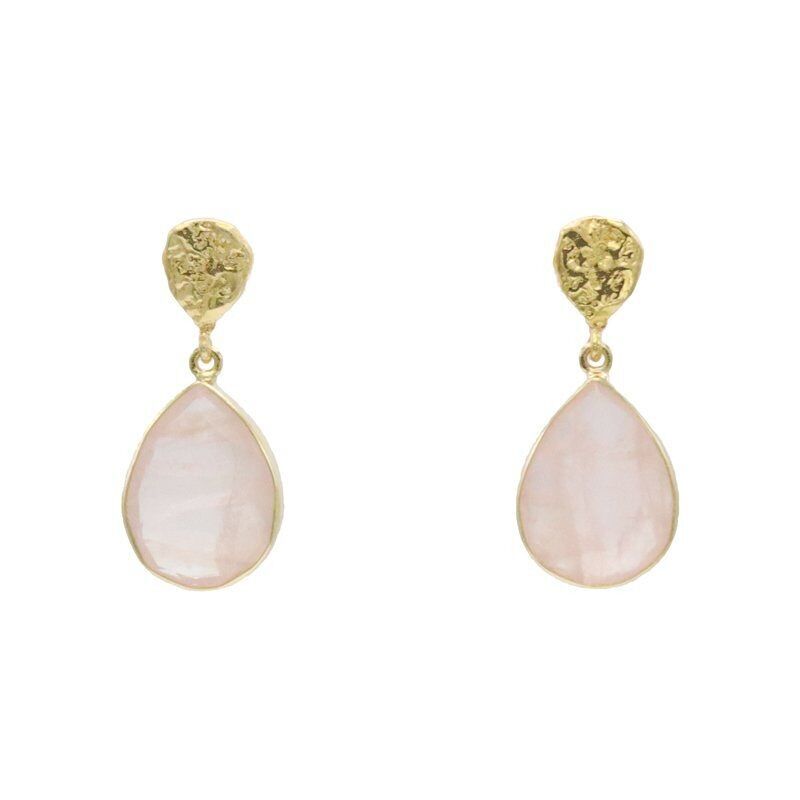 Polierte Rosenquarz-Tropfenohrringe