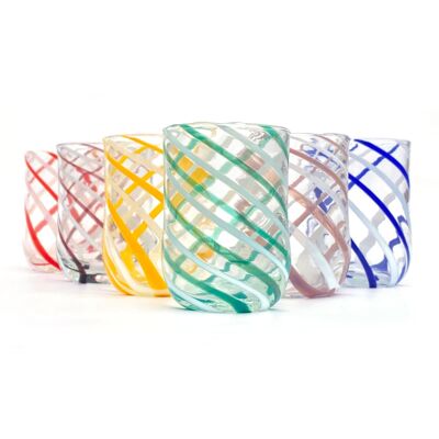 6 Bicchieri Cilindro in Vetro Soffiati e Lavorati a Mano con Bacchette di Murano - I Colori di Murano - CILINDRO SPIRAL 350 ml.