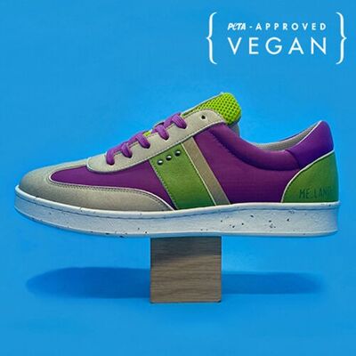 Zapatillas veganas y recicladas VIVACE en beige, morado y verde