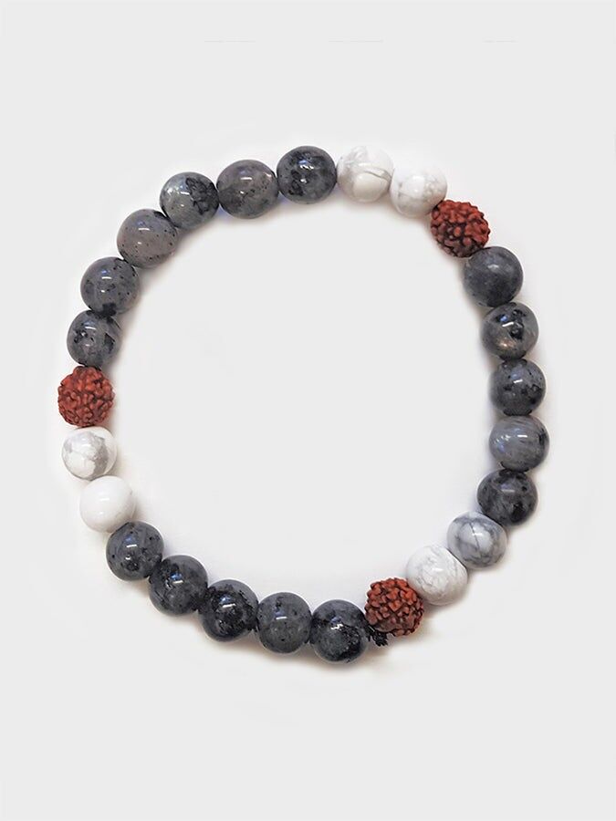 Yoga Studio Labradorite - Bracciale con perline Howlite e Rudraksha Mala