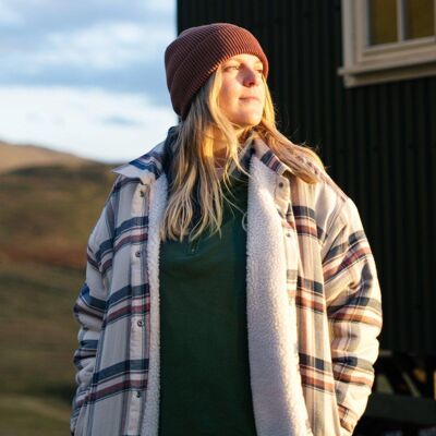 Chaqueta de franela con forro de sherpa para mujer
