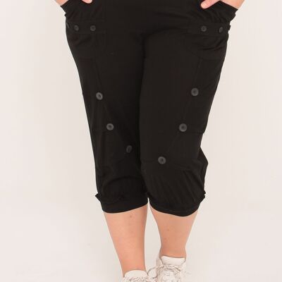 Pantalones capri de talla grande con botones negros (B192&NOIR)