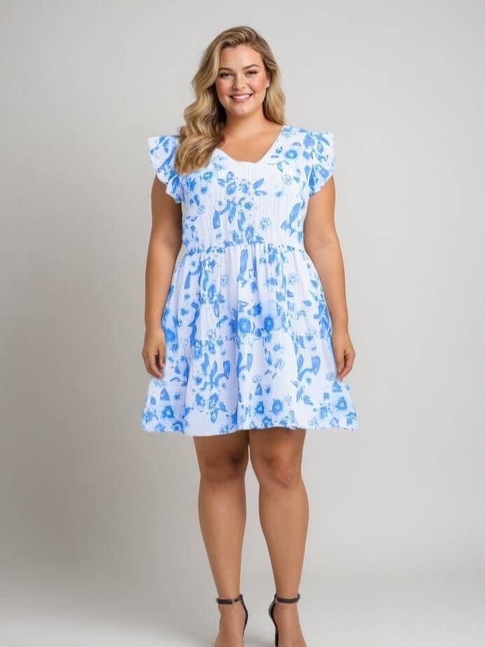 Robe-Tunique grande taille imprimé bleu (C6566&BLEU)
