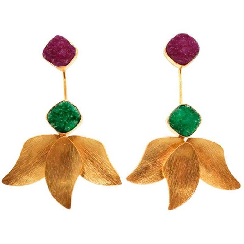 Fuchsia und grüne Rouse Druzy Ohrringe