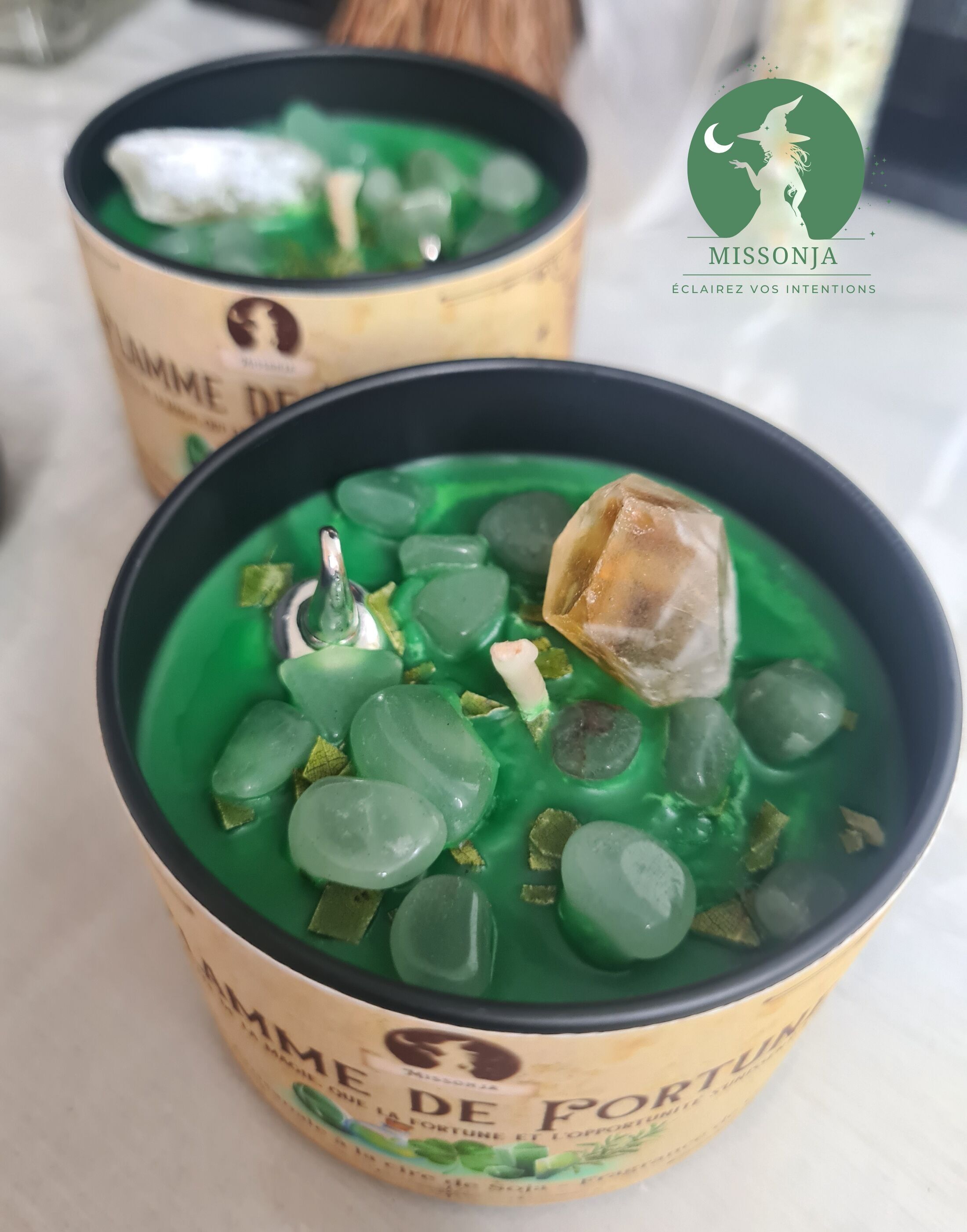 🍀Soy Wax and Crystal Intention Candle - Flame of Fortune (115g)