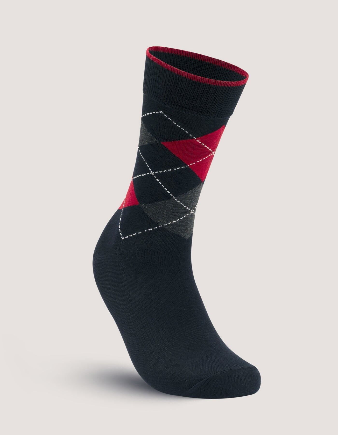 Hochwertige Socken mit Argyle-Muster in Rot und Schwarz