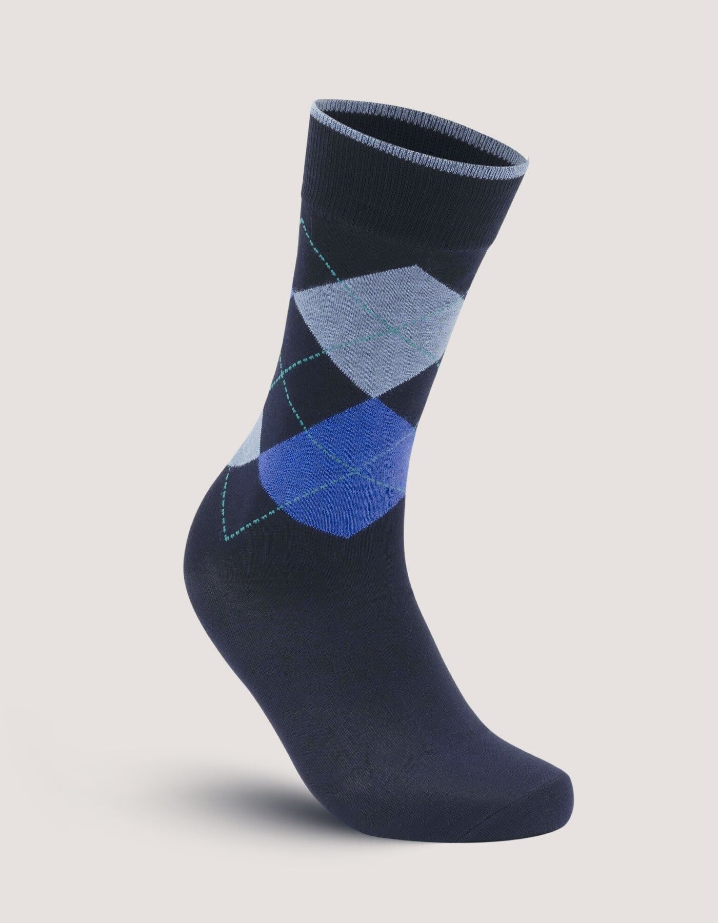 Hochwertige blaue Argyle-Baumwollsocken