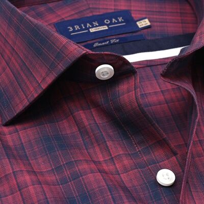 Camisa de algodón a cuadros granate y negro