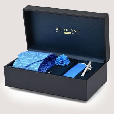 Conjunto de corbata a cuadros azul cielo