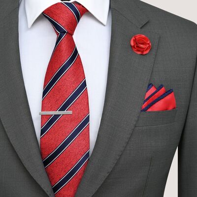Premium Red Striped Tie Set