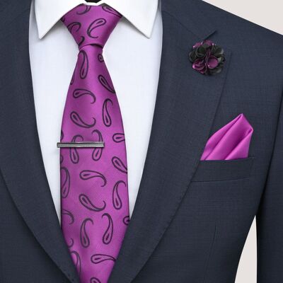 Conjunto de corbata con estampado de cachemira morado