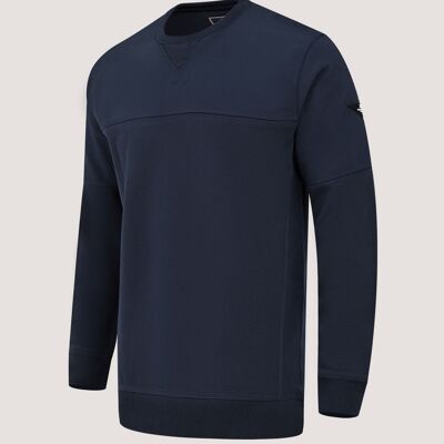 Navy Textured Crew Neck Jacquard Sweatshirt