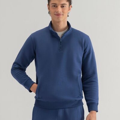 Mid Blue Mock Neck Fleece Zipper