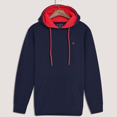 Sweat à capuche en polaire bleu marine et rouge