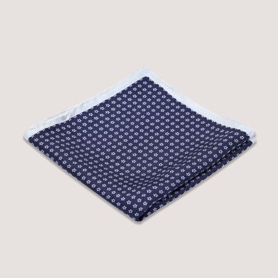 Fazzoletto da taschino in seta blu navy a fantasia