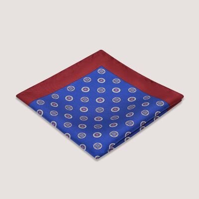 Pochette de costume en soie bleu roi à motifs géométriques