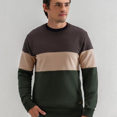 Sweat-shirt texturé à blocs de couleurs – Marron