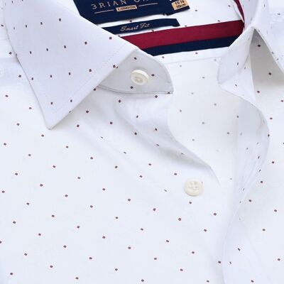 Camisa con estampado de lunares finos en blanco y granate