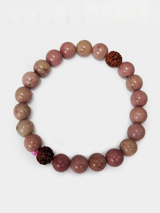 Bracciale Yoga Studio con pietra di rodocrosite e perline di rudraksha mala