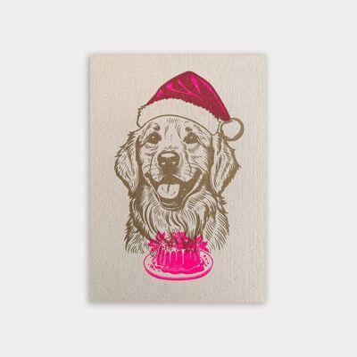 Carte postale de Noël / chien avec chapeau / papier écologique
