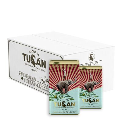 Box of 12 cans of 250 ml of Arbequina EVOO oil (early harvest)