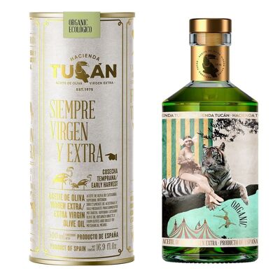 Bottiglia da 500 ml con astuccio di olio extravergine di oliva biologico in edizione limitata (raccolta anticipata)