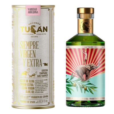 Bouteille de 500 ml avec étui d'huile d'olive extra vierge Arbequina édition limitée (récolte précoce)