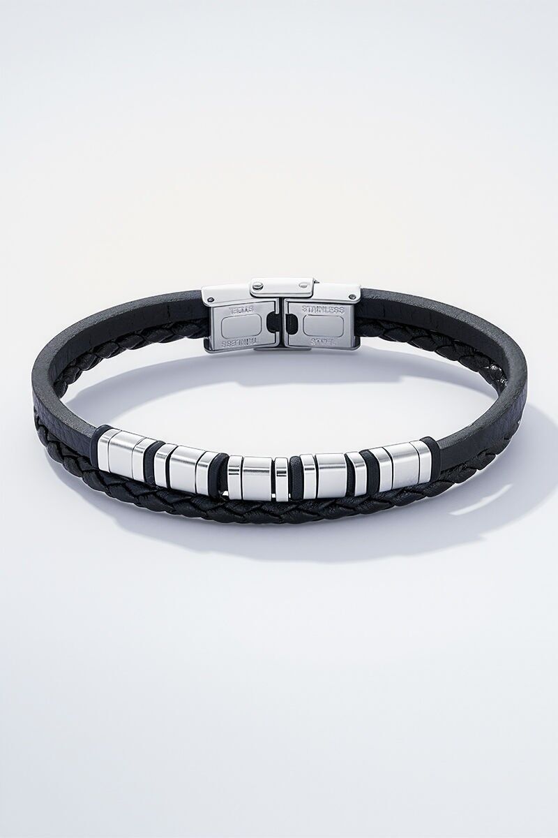Bracciale in pelle e acciaio inossidabile 324OP74