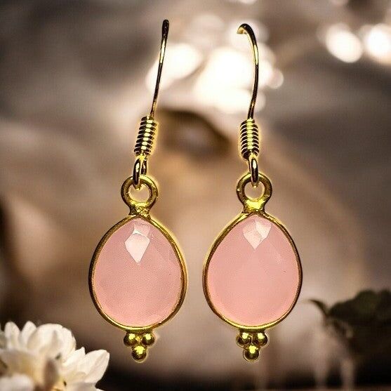 Orecchini "AMELIA" in oro, oro fino, Calcedonio rosa