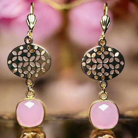 Orecchini "ADDISON" in oro fino e calcedonio rosa