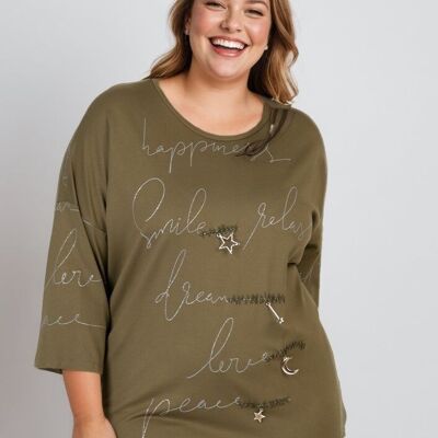 Camiseta estampada de talla grande con colgante (C6601&KAKI)
