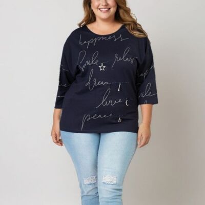 Camiseta estampada de talla grande con colgante (C6601 y azul)
