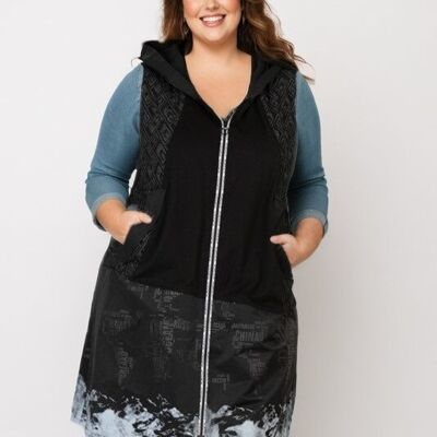 Textured and printed sleeveless vest (C6583&NOIR)