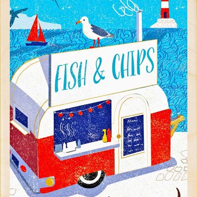 Pescado y patatas fritas, postales de madera sostenibles, juego de 6 (10 x 15 cm) | The Wooden Postcard Company