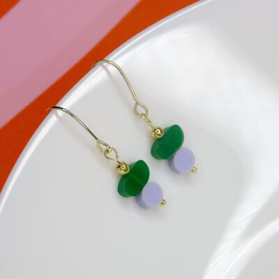 Orecchini Color Treats in matcha e lilla con elementi riempiti d'oro
